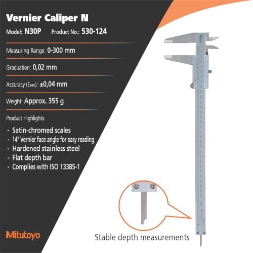 Mitutoyo 530-102 Vernier Caliper, Stainless Steel, 0-150mm Range, +/-0.05mm Accuracy, 0.05mm Resolution - Image 2