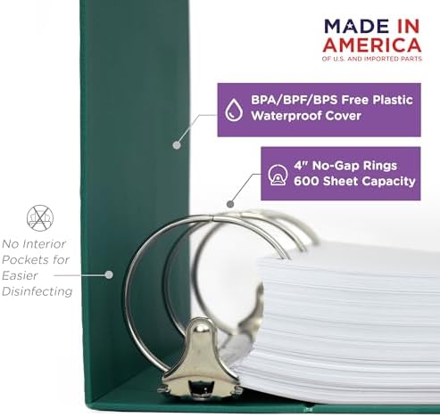 Carstens 4-Inch Heavy Duty 3-Ring Binder - Side Opening, Teal, Durable Plastic, Precision No-Gap Rings, Waterproof Cover, No Pockets, Holds 600 US Letter Sheets, BPA-Free, Made in USA (1847-3R) - Image 2