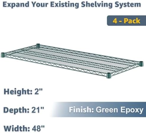 21" x 48" Commercial Wire Shelves 4 Pack NSF for Warehouse Storage, Inventory, and Backroom Use - Image 2