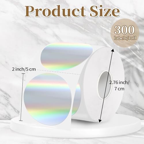 2 Inch Holographic Thermal Labels,Laser Round Thermal Printer Labels,Printable Round Thermal Printer Labels Self-Adhesive Direct Thermal Label(300pcs Laser) - Image 2