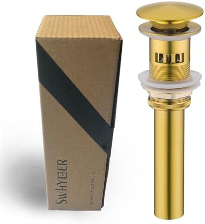 Bathroom Pop Up Sink Drain with Overflow Vessel Sink Lavatory Vanity Stopper Brushed Dark Gold, Bouncing Style Stopper Brass and 304 Stainless Steel,83606-1BDG. by SWHYGER