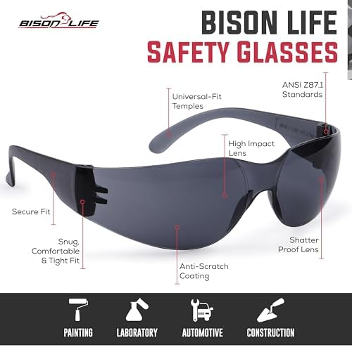 BISON LIFE Black Safety Glasses for Men & Women, ANSI Z87.1, 6 Pack - Image 3