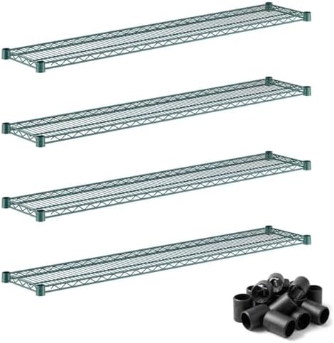 Industrial 12x60 Wire Shelf 4-Pack Green, NSF Metal Shelving Add-On for Warehouse Rack by Zedfire