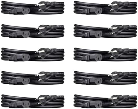 Amazon Basics PC Power Cord for Monitor, Computer, TV, 3 Prong, 18 AWG, 125 Volts, 6 feet, Black, 10-Pack, UL Listed by AmazonBasics
