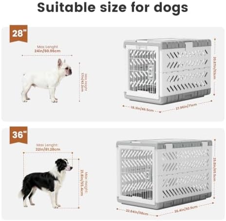 28" L Travel Dog Crate -Collapsible Dog Crate for Medium/Small Dogs, No Tools Required with Space Saving Design,Portable Foldable Dog Carrier with 2 Smooth Wheels,Handles for Easy Moving,Grey - Image 4