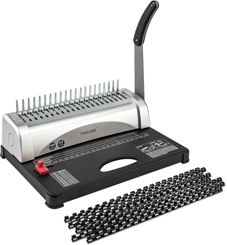 TIANSE Binding Machine, 21-Holes, 450 Sheets, Comb Binding Machines with Starter Kit 100 PCS 3/8'' Comb Binding Spines, Comb Binder Machine Book Maker Perfect for Letter Size, A4, A5 or Smaller Sizes by TIANSE