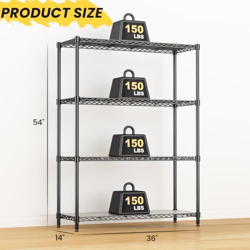 4-Tier Adjustable Storage Shelves 600LBS Heavy Duty Wire Shelving - Image 3