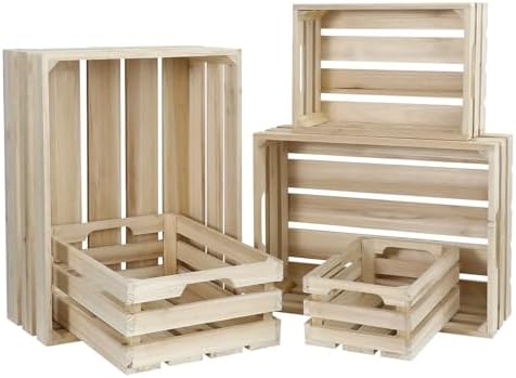 5-Piece Rustic Wooden Crates Unfinished Set, Wall Mountable Slatted Storage Crates with Handles, Farmhouse Wooden Crates for Display & Organizer for Home Decor by MACVAD