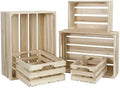 5-Piece Rustic Wooden Crates Unfinished Set, Wall Mountable Slatted Storage Crates with Handles, Farmhouse Wooden Crates for Display & Organizer for Home Decor by MACVAD