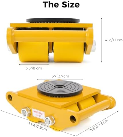 4-Pack Steel Machine Skates - 6T Capacity,360° Rotation,13200 lbs Heavy Duty Machinery Mover for Industrial Use, Yellow - Image 2