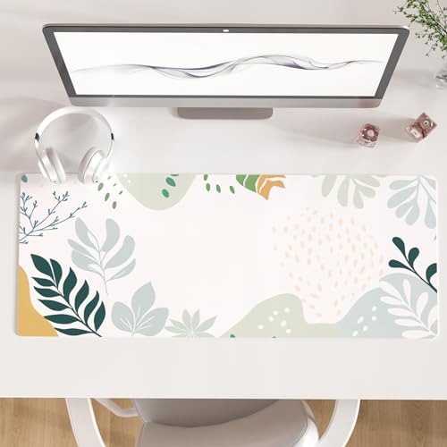 Faux Leather Large Mouse Pad, Office Desk Mat, 31.5"x11.8", Green White by ColorfulStar