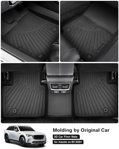Powerty Floor Mats for 2024 2025 2026 Mazda CX-90 CX90 PHEV (Plug in Hybrid) 6&7 Seater All Weather 3D TPE Anti-Slip Car Liners for 1st & 2nd & 3rd Row Accessories - Image 3
