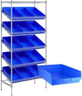 18" x 36" x 74" Heavy-Duty Commercial Chrome Shelving Unit with 15 Blue Storage Bins - Metal Wire Utility Shelf for Tool, Office, Garage, and Warehouse Organization - Durable Storage Cabinet by Zedfire