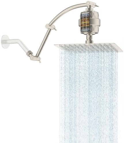 Hibbent 10'' Filtered Rain Shower Head, 16'' Extension Arm, Brushed Nickel by Hibbent