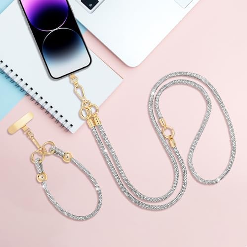 Crystal Phone Strap Crossbody and Wrist Lanyard, Anti Theft Layered & Wrist Strap Cell Phone Neck for Women - Image 7