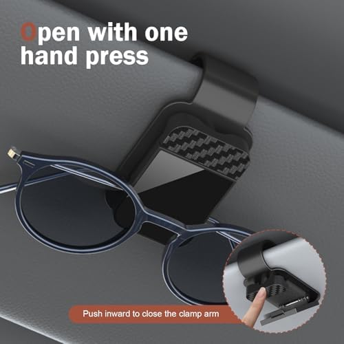 Car Sun Visor Glasses Holder, Carbon Fiber Vehicle Sun Visor Sunglasses Storage Organizer, Push-Button Eyeglasses Storage Organizer with Sponge, Universal for Most Cars (Black) - Image 4