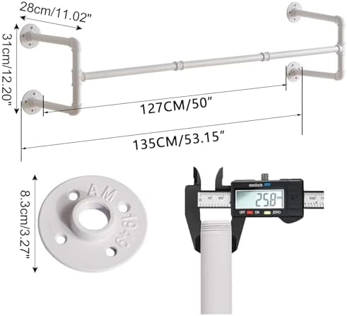IBUYKE 50" Industrial Pipe Clothes Rack Wall Mounted, 2 Pack, TYJ002W-2 - Image 5