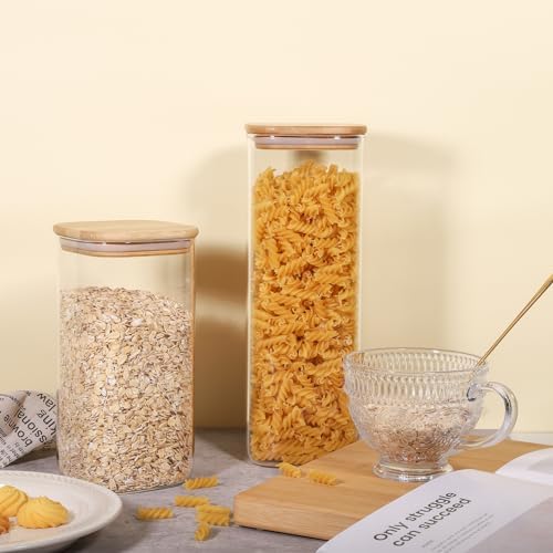 Glass Food Storage Jars 76 oz Set of 3,Glass Storage Containers Clear Glass Food Canister with Bamboo Lid Airtight For Serving Tea, Coffee, Flour, Sugar, Candy, Cookie, Spice and More (Square) - Image 5