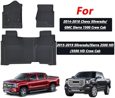 Floor Mats for 2014-2018 Chevy Silverado GMC Sierra 1500 Crew Cab, 2015-2019Chevrolet Silverado/Sierra 2500 HD/3500 HD Crew Cab TPE All Weather Protection Car Floor Liners Accessories - Image 2