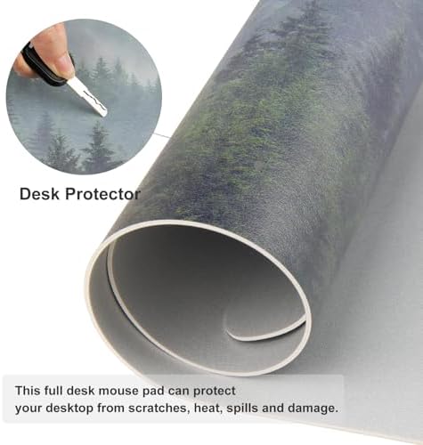 Faux Leather Large Mouse Pad, Office Desk Mat, 31.5"x15.7", Foggy Forest - Image 4