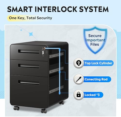 DEVAISE 3 Drawer File Cabinet with Lock, Fully Assembled Except Casters - Image 4