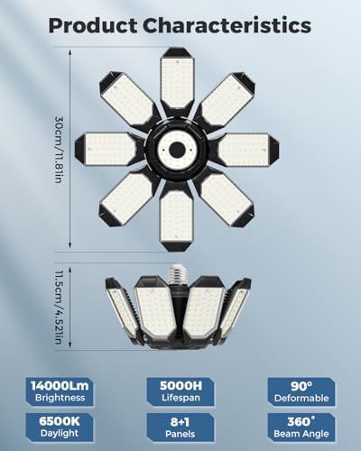 Adiding Garage Lights w/ 8 Deformable Panels, 28000LM 6500K Ultra Brighter - Image 2
