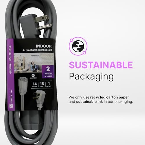 6 FT Heavy Duty Air Conditioner and Appliance Extension Cord, Grey (2 Pack) - Image 6