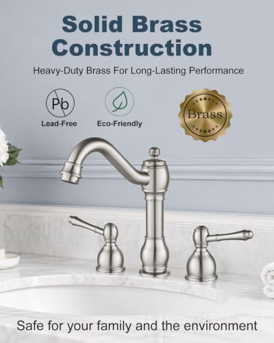 Aolemi Widespread Bathroom Sink Faucet 3 Hole Metal Lever Brushed Nickel - Image 5