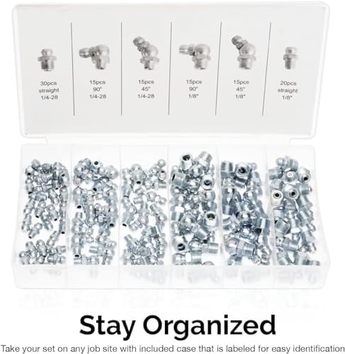 NEIKO 50463A Grease Fitting Assortment | 110 Piece | SAE | Straight and Angled Zerk Kit | A3 Steel | For Angled Grease Guns, Bearing Housings, Mechanical Component Lubrication - Image 3