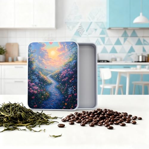 Small Metal Tins Box-4.7" x3.5"x1.6" Rectangular Empty Storage Box With Lid Decorative Organizer Storage Tin Case For Office/Cookie/Candy/Jewelry/Photo/Letter-Flower Road - Image 5