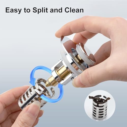 Bathroom Sink Drain Strainer, 2PCS Pop Up 3 in 1 Bathroom Sink Stopper with Removable Stainless Steel Filter Basket Drain Hair Catcher, Sink Plug for 1.1''~2.36'' Basin, Brass Bullet Core, Chrome - Image 7