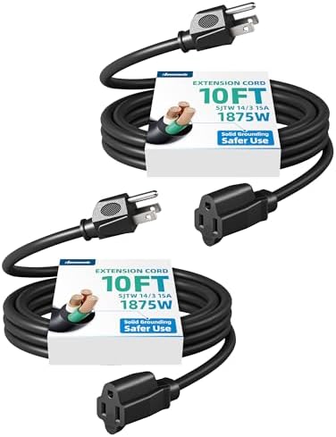 DEWENWILS 2 Pack 14/3 10FT Outdoor Extension Cord 15A Black, ETL Listed by DEWENWILS