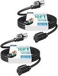 DEWENWILS 2 Pack 14/3 10FT Outdoor Extension Cord 15A Black, ETL Listed by DEWENWILS