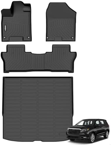 GINOWY-Floor Mats & Cargo Liner for Honda Passport 2019-2024 2025, TPE All Weather Protection Car Mats Custom Anti-Slip Trunk Mat 2025 Passport Floor Liners Waterproof Passport Accessories Black by GINOWY