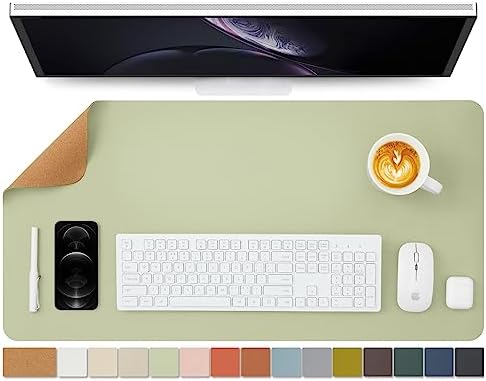 Cork Desk Mat - Dual-Sided Desk Pad for Office and Home - Desk Organization and Accessories - Ideal for Large Mouse Pad and Desk Mats on Top of Desks(Light Green,80cmx 40cm) by HOMIEAZICOZI