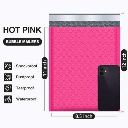 UCGOU Bubble Mailers 8.5x12" 25 Pack Usable Size 8.5x11" Hot Pink Padded #2 - Image 2