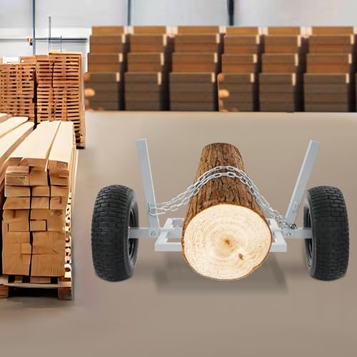 ATV Log Skidding Arch, 24" Dia Steel Log Dolly, 1500lbs Capacity Log Dolly Skidding Holder with Chain and 16" Pneumatic Tires for Farm, Commercial Wood Transport (Sliver, 1600lbs Capacity) - Image 3