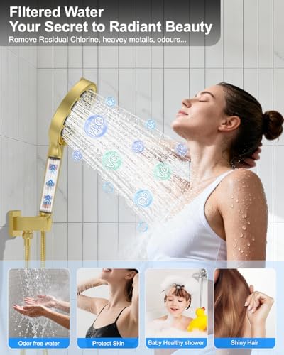 Brushed Gold Dual Shower System 11" Rain+6" Wall Head& 6-Mode Handheld - Image 6