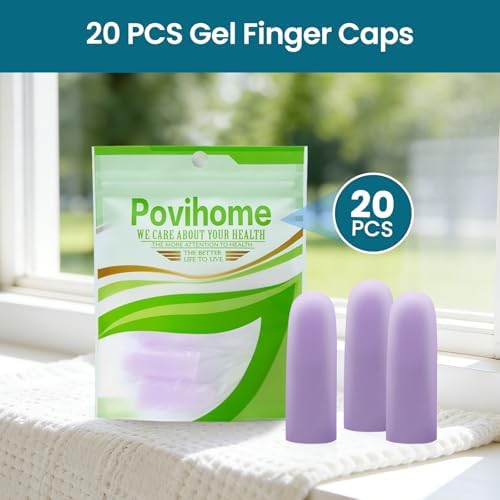 Povihome Finger Cots Protectors - Moisturizing Thumb and Finger Covers - Thickend Version- Elastic Cracked Silicone Finger Sleeves to Protect Cracked, Peel Finger and Other Finger Pain (Purple, 20PCS) - Image 7