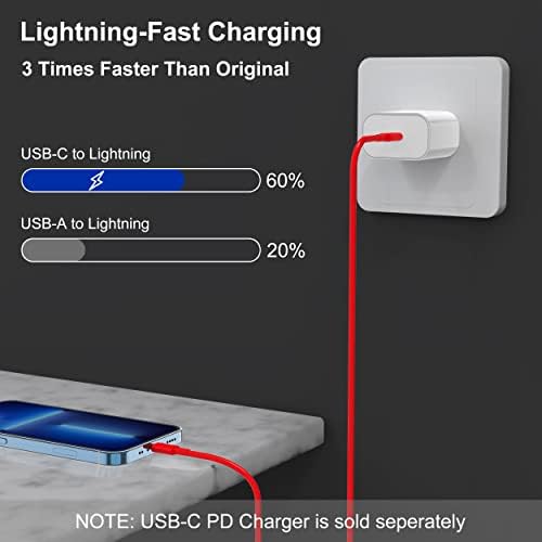 2Pack Red Fast Charger Cable 10ft [Apple MFi Certified], USB Type C to Lightning Cable 10 Foot for Apple iPhone 14/13 /12 Pro XR XS Max X 8 Plu - Image 4