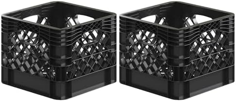 13 in. x 13 in. x 11 in. Heavy-Duty Black 16 Qt Milk Crate | 2 Pack | Stackable Storage Container with Handles by Regal+Altair