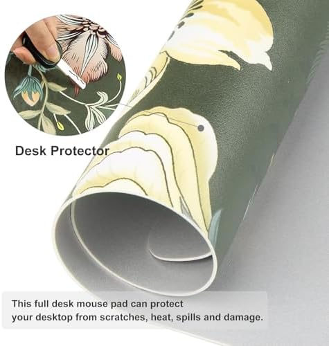 Faux Leather Large Mouse Pad, Office Desk Mat, 31.5"x15.7", Bold Flowers - Image 4
