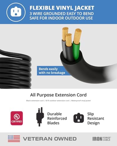 Iron Forge Cable 16 Gauge Heavy Duty Black Extension Cord, 50 Ft - SJTW - Image 7