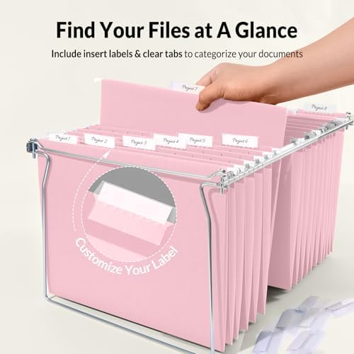 SUNEE 25 Pack Hanging File Folders, Pink Folders, Hanging File Folders Letter Size with 1/5-cut Tabs, Stay Organized for Your Home and Office Bulk File and Documents - Image 2