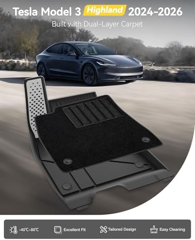 3W Tesla Model 3 Highland 2024 2025 2026 Floor Mats, Full Set with Carpets - Image 2