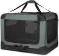 Amazon Basics 4-Door Portable Folding Soft Dog Crate, Collapsible Travel Kennel for Cat, Dog, and Small Animals, Pop Up with Fleece Mat, Water-Resistant Base, Grey, 36" x 24" x 24" by AmazonBasics
