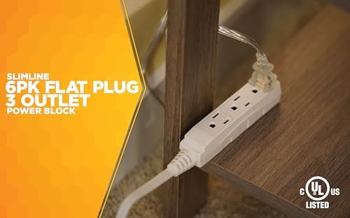 Woods Slimline Angled Flat Plug Extension Cord; Space Saving Flat Design; 3 Grounded Outlets; 13-Foot; 13 Amps; 1625 Watts; 125 Volts; UL Listed; 2232 (Pack of 6) - Image 4