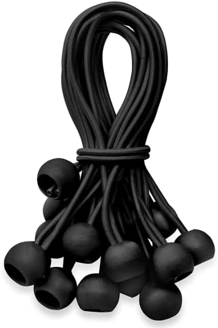6 Inch Ball Bungee Cords, Heavy Duty UV Resistant Elastic Strap, Reusable Tie Down Cord with Balls, Indoor Outdoor Cords for Golf Net, Soccer Goals, Camping, Tent Poles, Hose (Black, 20 Pack) by RopesAndNets