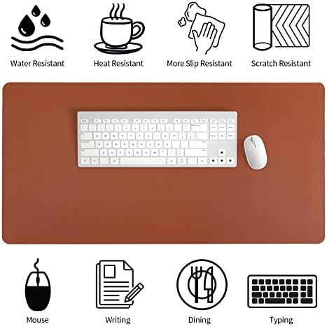 Bloss Brown Leather Desk Pad Protector, Office Desk Mat, Large Mouse Pad, Non-Slip PU Leather Desk Blotter, Laptop Desk Pad, Waterproof Desk Writing Pad for Office and Home (,35.4" x 17") - Image 5