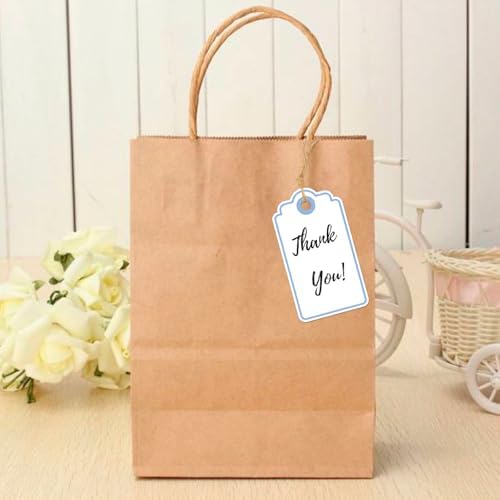 Anwyll Gift Tags with String - 100Pcs Blue Gift Bag Tags Personalized White Blank Hanging Paper Label Tag for Baby Shower Birthday Party Wedding Christmas Favor Present - Image 6